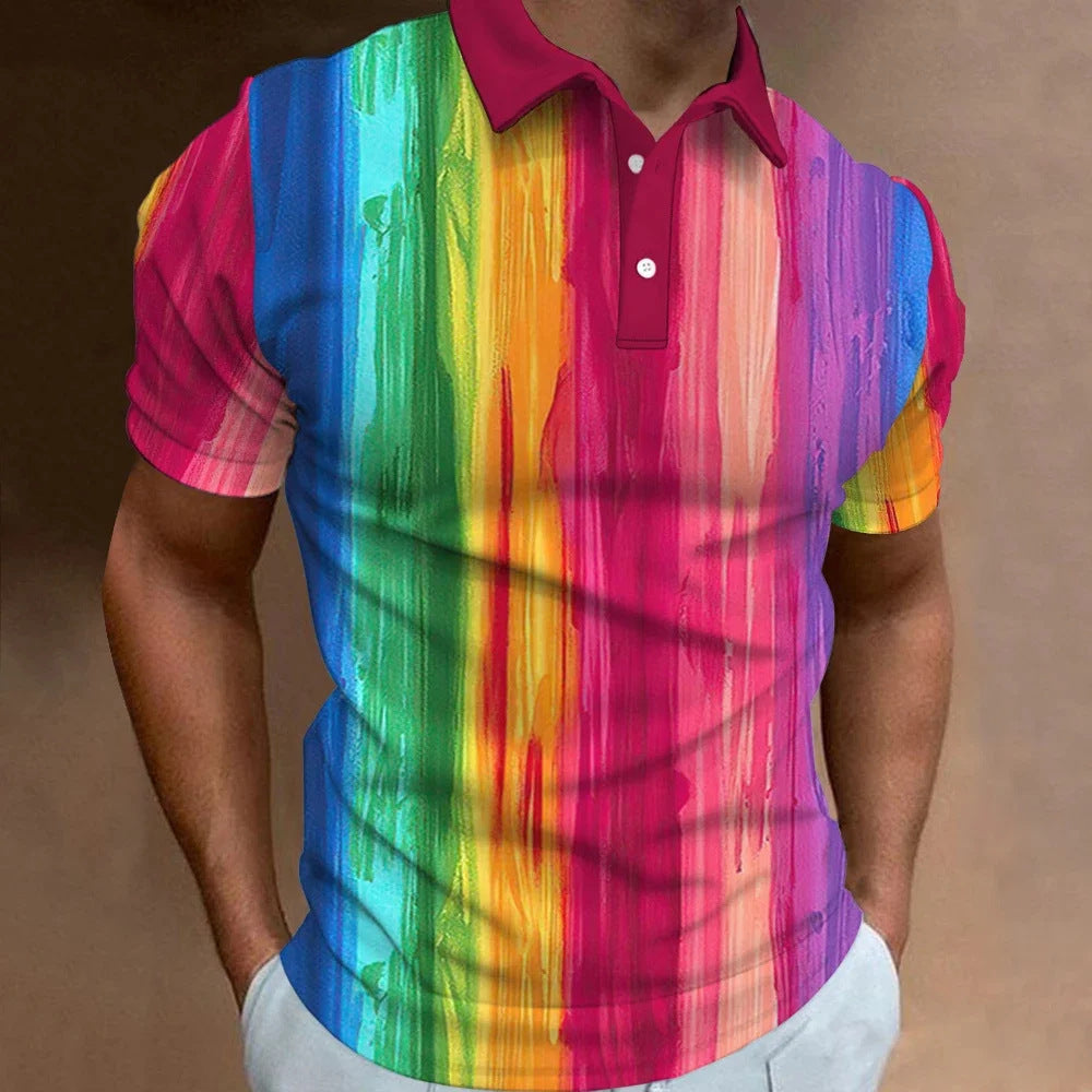 Men's 3D Rainbow Printing Summer Casual T-shirt Top