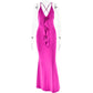 Women's Graceful Personality Pure Color Halter Low-cut Three-dimensional Flower Ruffled Dress