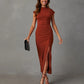 Solid Color Slim-fit Sheath Dress Temperament Split