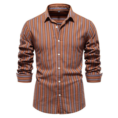 Men's Fashionable All-match Striped Long-sleeved Cotton Shirt Top