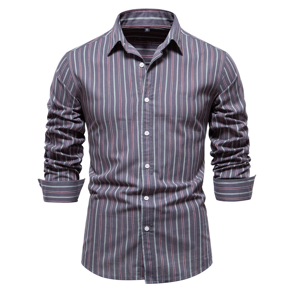 Men's Fashionable All-match Striped Long-sleeved Cotton Shirt Top