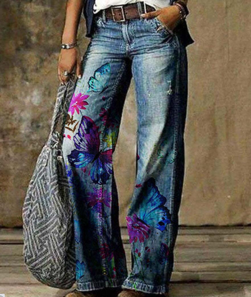 Plus Size Women's Artistic Floral Pattern Pants