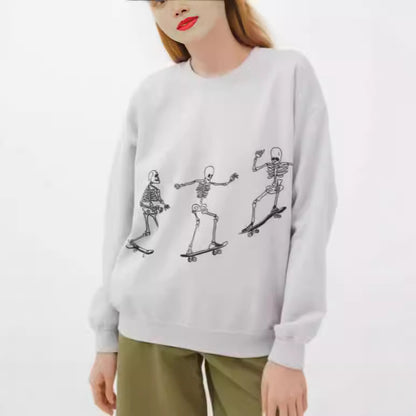 Women's Wear Long Sleeve Skull Skateboard Loose Top