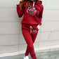 Leopard Print Heart Print Women's Casual Sports Suit Hooded Sweater