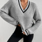 Winter Women's Clothes Cable Knit V Neck Sweaters Casual Long Sleeve Striped Pullover Sweater Trendy Loose Preppy Jumper Top