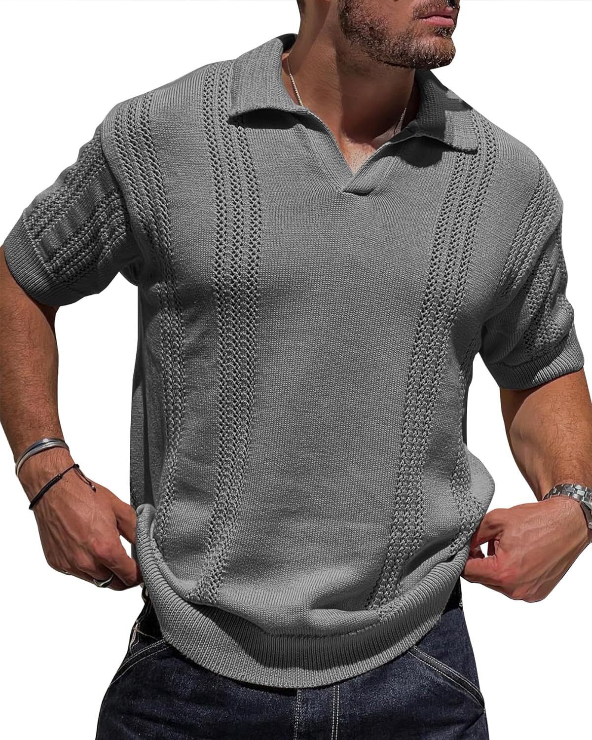 Men's V-Neck Knitted Polo Shirt