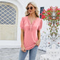 New Solid Color V Neck Button Top Women's Fashion Short Sleeve T-Shirt Summer Womens Clothing