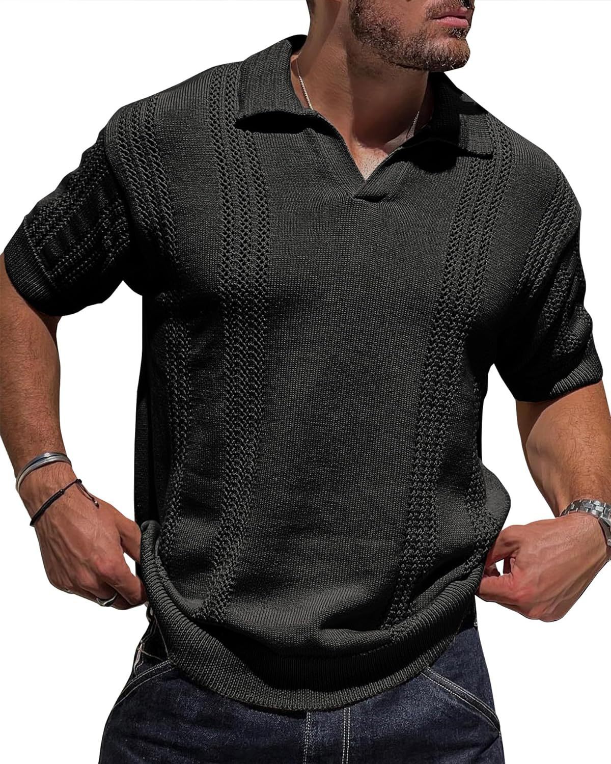 Men's V-Neck Knitted Polo Shirt