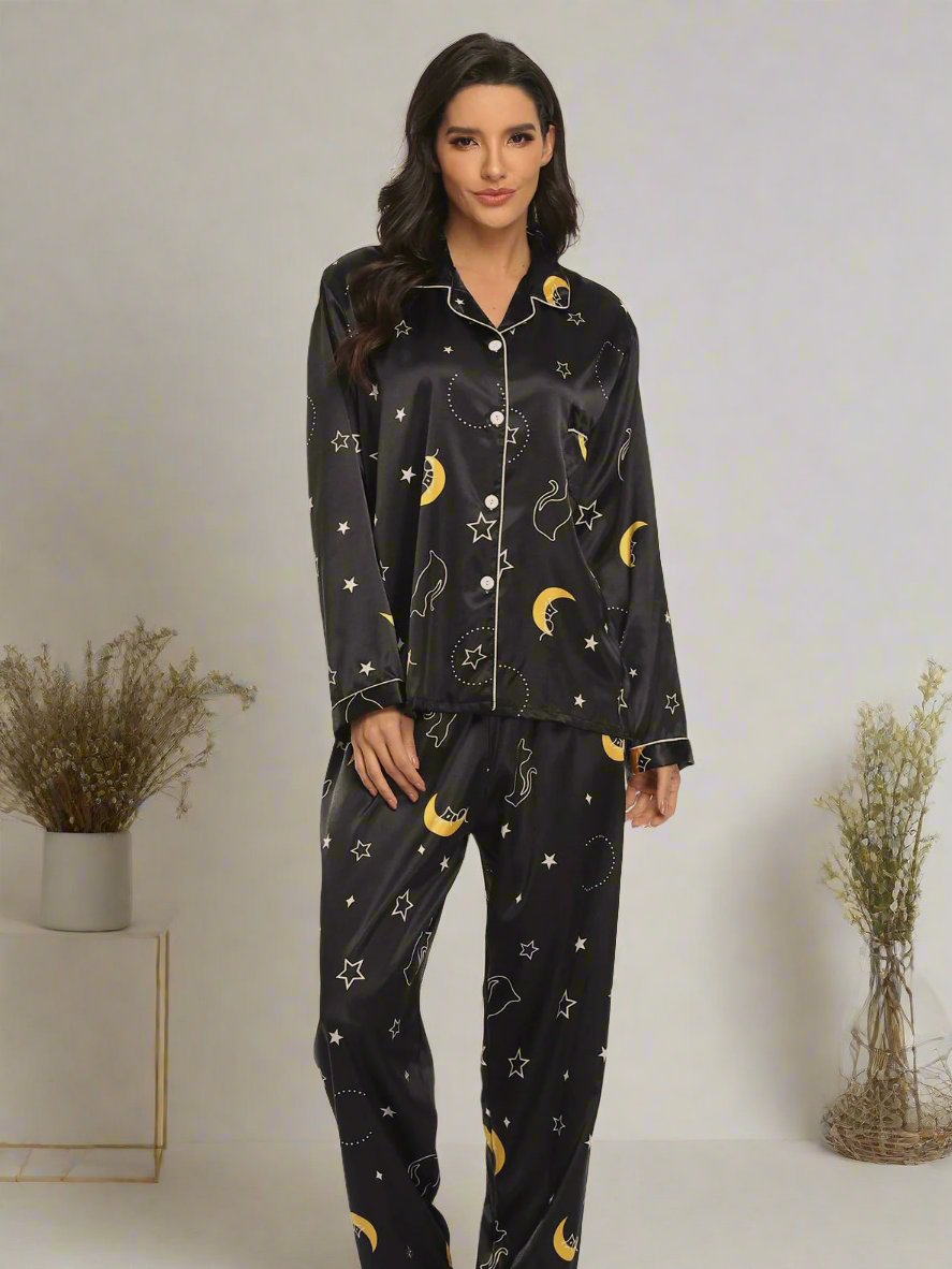 Women's Print Pajama Set Long Sleeve Tops And Pants Loungewear Sleepwear