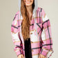 Women's Fashion Hooded Plaid Shirt Woolen Coat