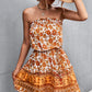 Women's Bohemian Floral Print Strapless Dress Summer Beach Dress