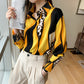 Westernstyle Allmatch Color Contrast Leopard Print Long Sleeved Chiffon Shirt Womens Top