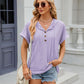 New Solid Color Hooded Button T-shirt Loose Hollow Design Short-sleeved Top For Womens Clothing