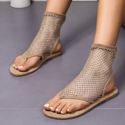 Rhinestone Mesh Thongs Sandals