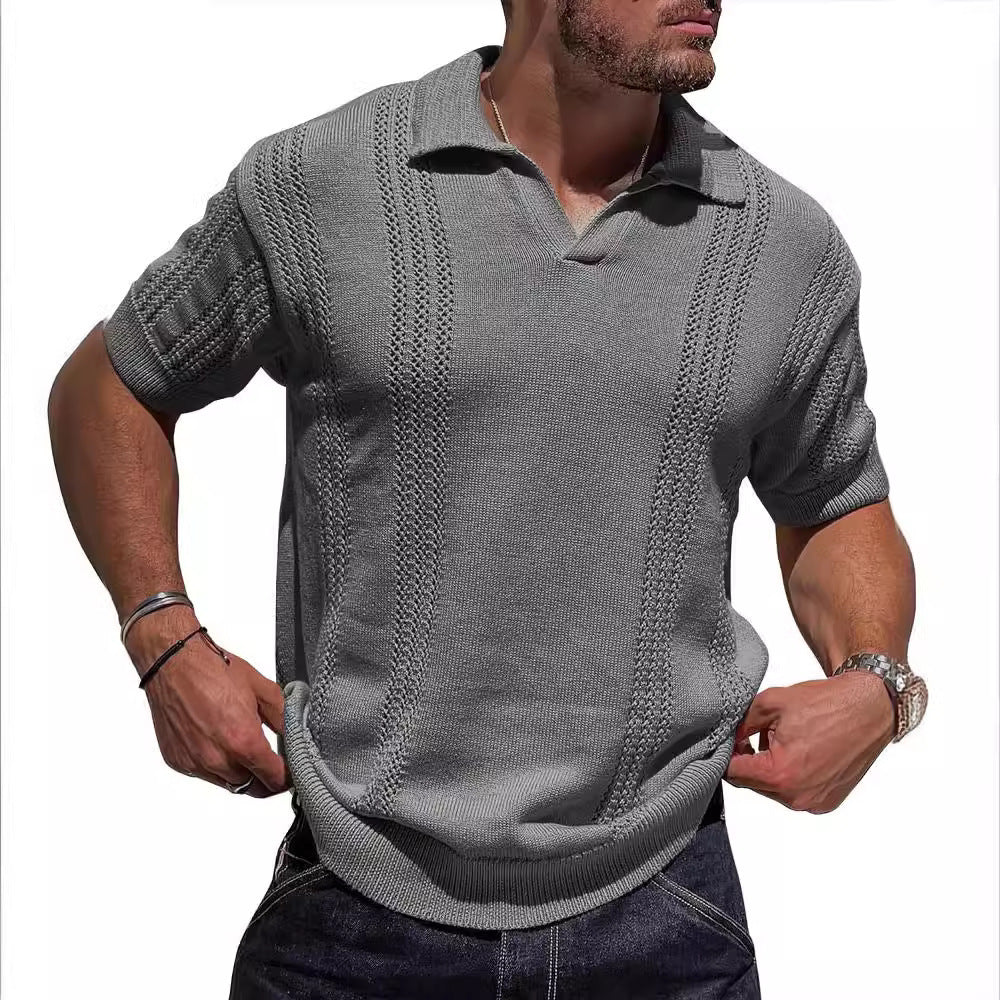 Men's V-Neck Knitted Polo Shirt