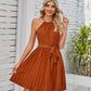 Halter Strapless Dresses For Women Solid Pleated Skirt Summer Beach Sundress