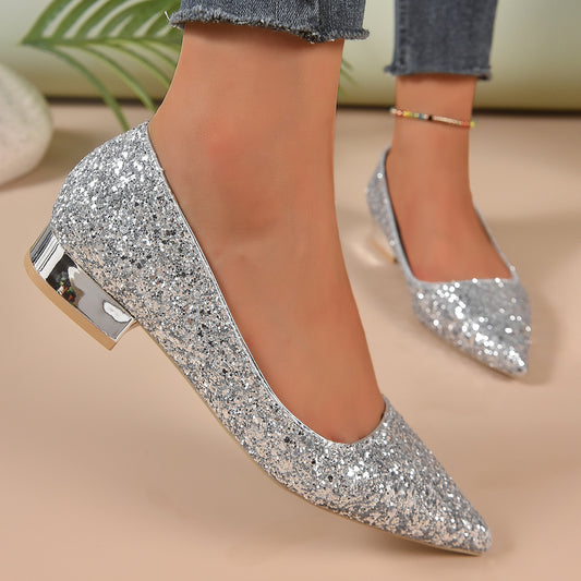 Women's Crystal Sequins Low Heel Shoes