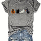 Halloween Black Cat And Pumpkin Printed Round Neck Short Sleeve