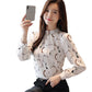 Womens Pullover Print Top Stand Collar Loose Chiffon Shirt