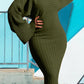 European And American Winter Long Sleeve Solid Color Rib Fabric Sheath Dress