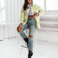 Women's Fashionable Color Plaid Shirt Brushed Woolen Coat