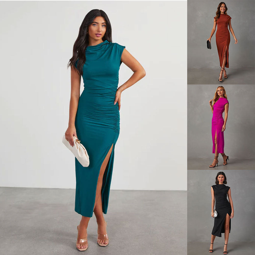 Solid Color Slim-fit Sheath Dress Temperament Split