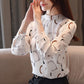 Womens Pullover Print Top Stand Collar Loose Chiffon Shirt