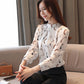 Womens Pullover Print Top Stand Collar Loose Chiffon Shirt