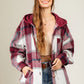 Women's Fashion Hooded Plaid Shirt Woolen Coat