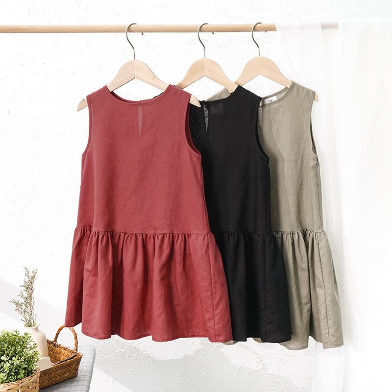 Summer Girls Sleeveless Cotton Linen Dresses