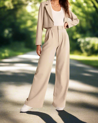 High Waist Straight Trousers With Pockets Wide Leg Casual Suit Pants For Women