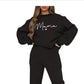 Fleece Letter-printing Printed Hoodie Sweatpants For Women